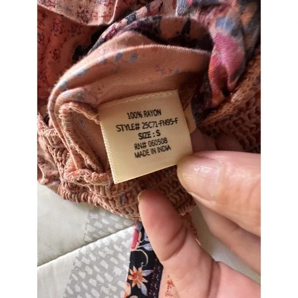 Blue Rain Floral Wide Leg Palazzo Pants Smocked Waist Pink Boho Size Small - Picture 9 of 10